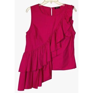 New WHY DRESS Pink 100% Cotton Sleeveless Asymmetrical Ruffle Blouse Top